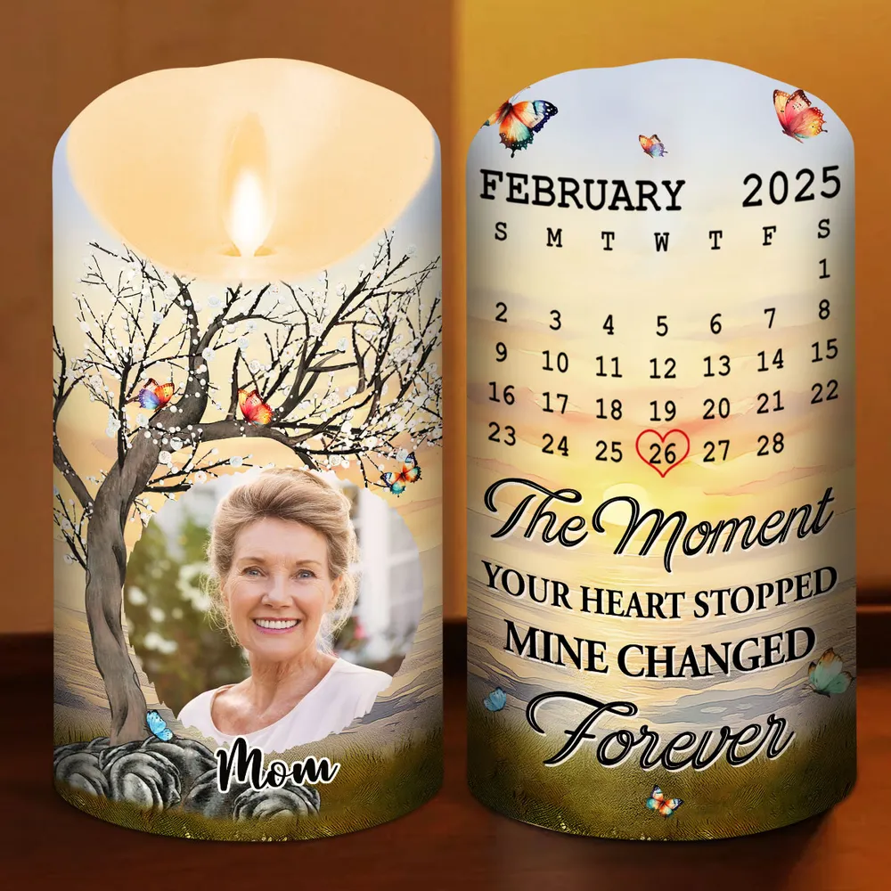 Custom Photo Mine Changed Forever Memorial - Personalized Custom LED Candle - Sympathy Gift For Family Members