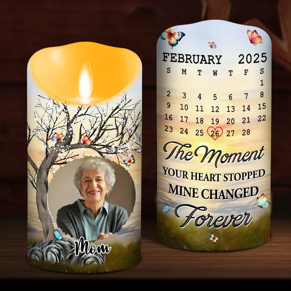 Custom Photo Mine Changed Forever Memorial - Personalized Custom LED Candle - Sympathy Gift For Family Members
