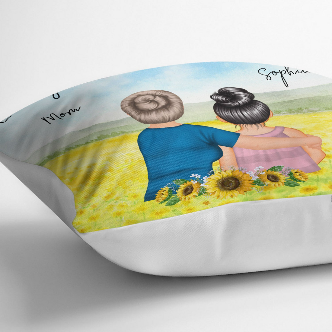 Personalized Mother & Daughter Forever Linked Together Watercolor Style pillow, alternate view 3
