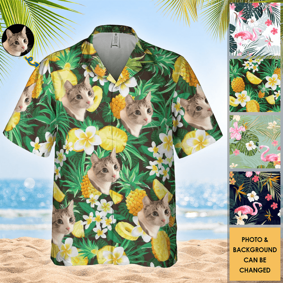 Upload Photo Cat - Custom Aloha Hawaiian Shirt - Personalized Gifts for Summer Vacation Trips &amp; Beachwear
