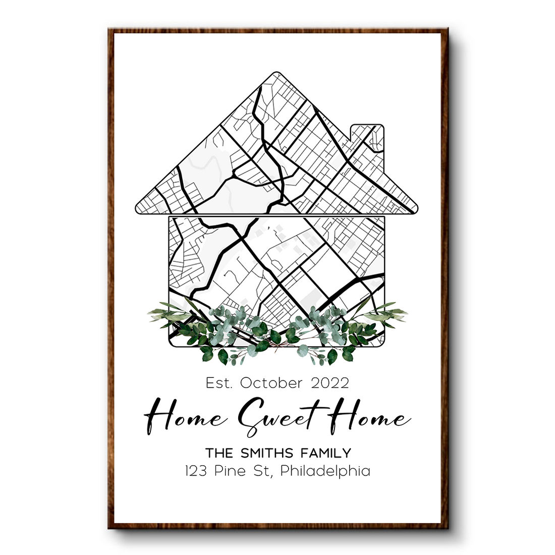 Personalized Custom Home Map, First Time Home Buyer, Personalized Housewa canvas print, a woman hanging the framed print