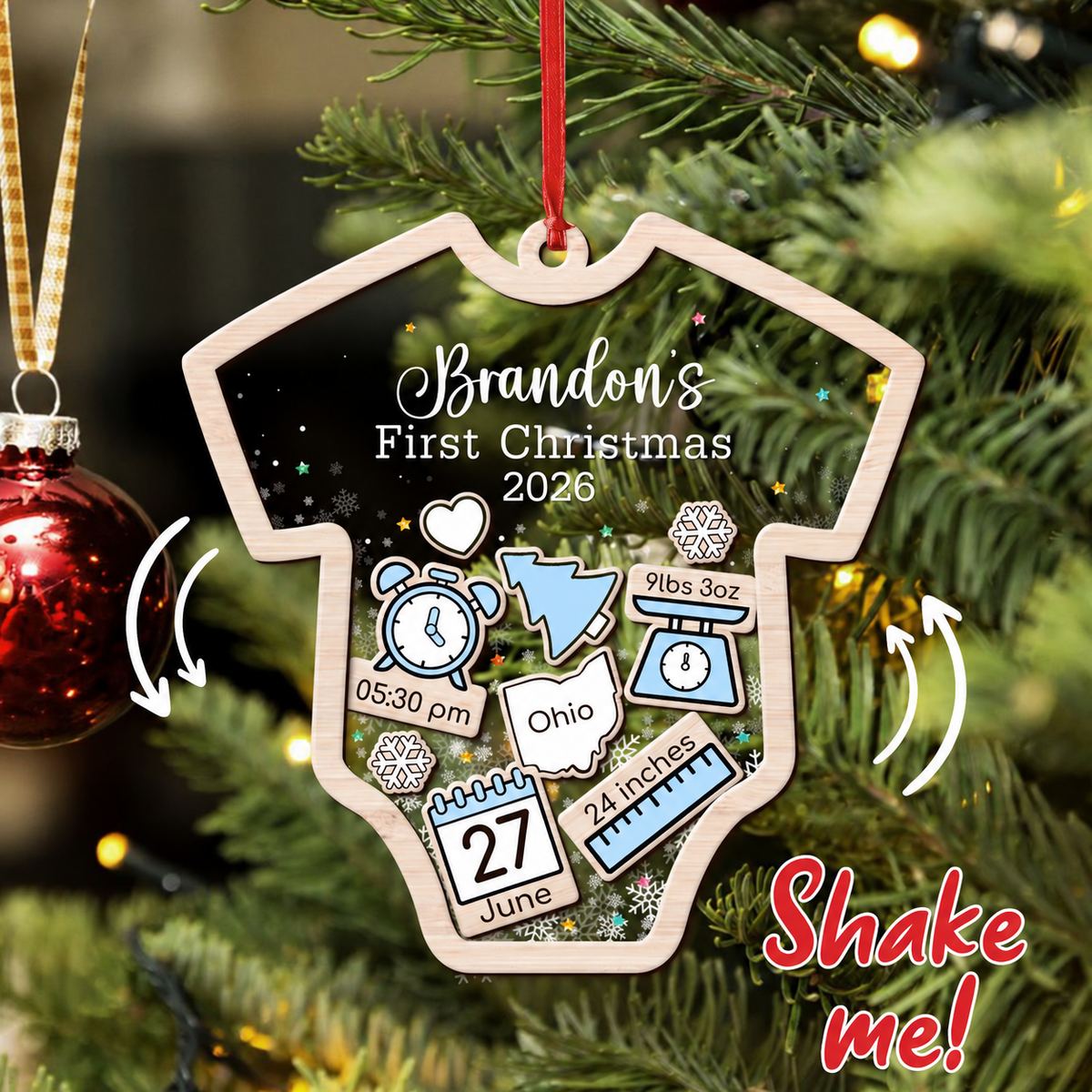 Custom Baby's First Christmas 2026 - Personalized Shaker Ornament - Customized Baby Name, New 1st Baby Gift, Baby Keepsake, 4D Shake Babies Ornament