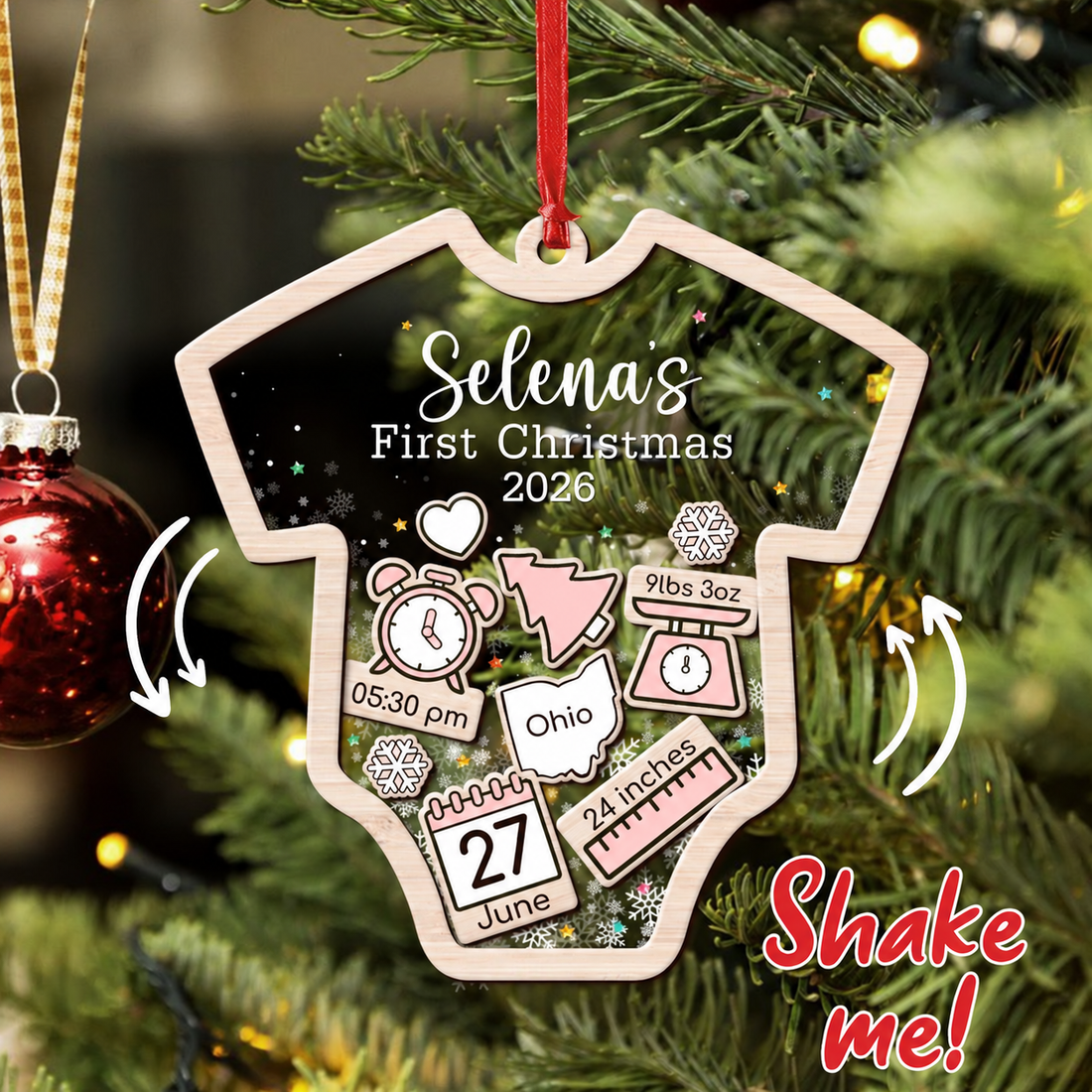Custom Baby's First Christmas 2026 - Personalized Shaker Ornament - Customized Baby Name, New 1st Baby Gift, Baby Keepsake, 4D Shake Babies Ornament