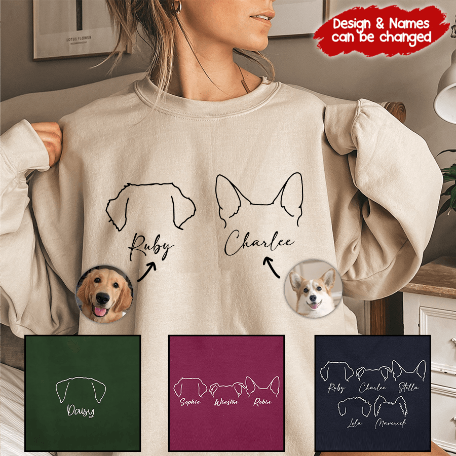 Dog Ears Custom Names - Personalized T Shirt - National Pet Day, Birthday, Loving, Funny Gift for Dog Mom, Dog Dad, Dog Lovers, Pet Gifts for Him, Her - Suzitee Store
