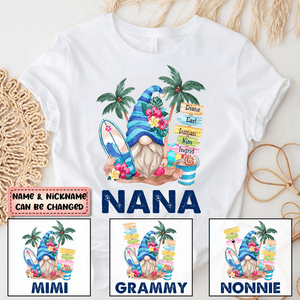 Grandma Gnome Surfboards Summer Vacation - Personalized Custom T Shirt - Summer Gift for Grandma/Nana/Mimi, Mom, Wife, Grandparent - Suzitee Store