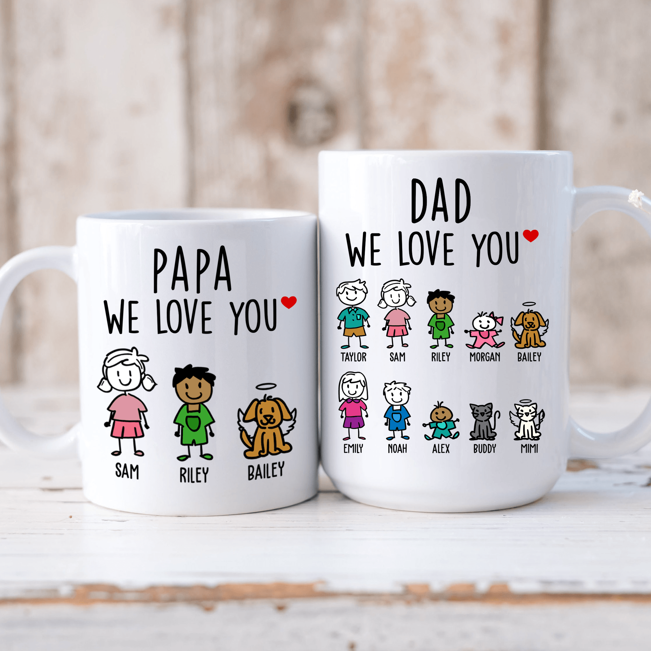 Custom Father's Day Mug with Names - Personalized "We Love You" Coffee Cup for Dad, Grandpa, or Papa - Gift from Kids and Pets 2