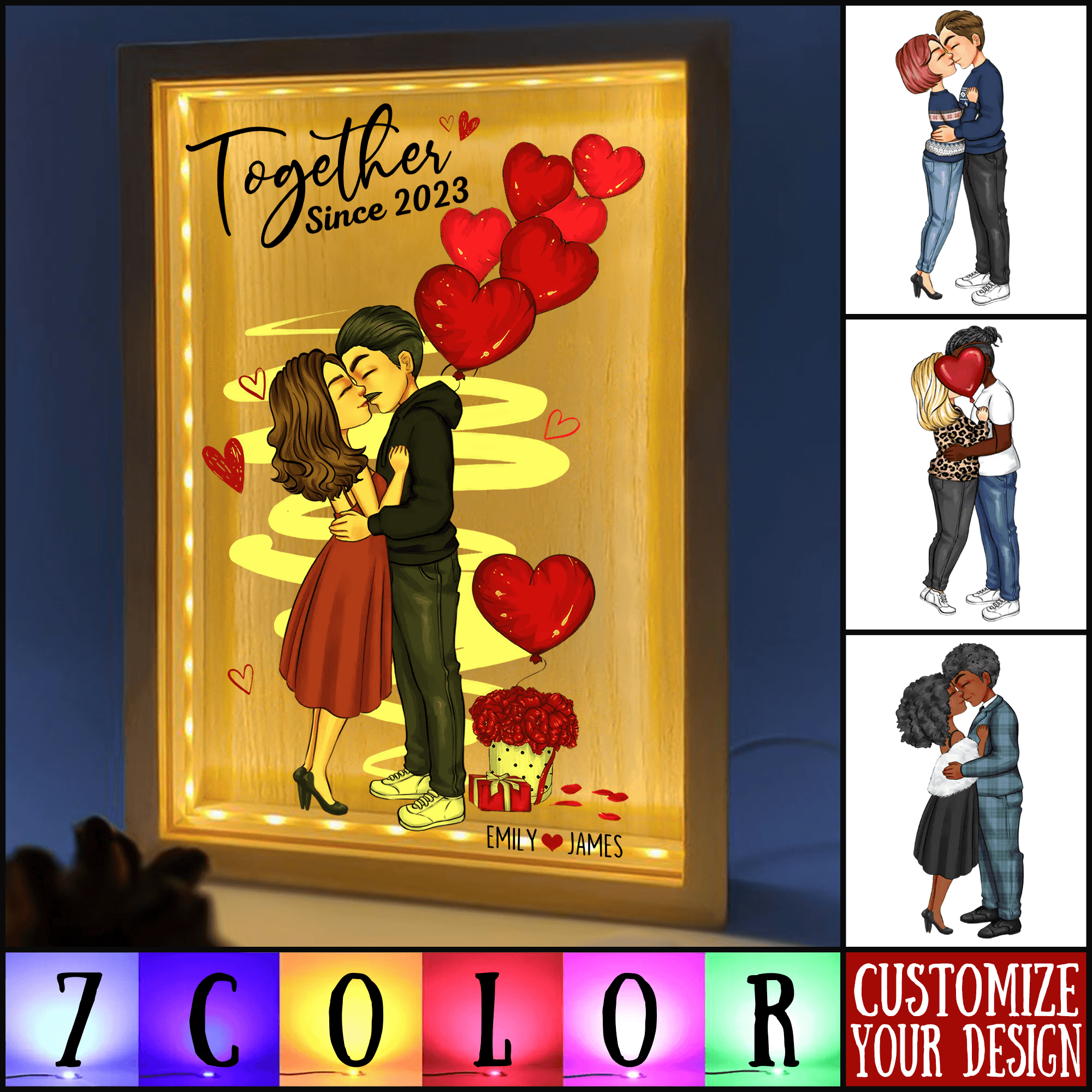 Custom Photo Together Since | Personalized Gift For Couples, Valentine, Anniversary, Husband Wife, Girlfriend, Boyfriend, Her/Him | Frame Light Box - Suzitee Store