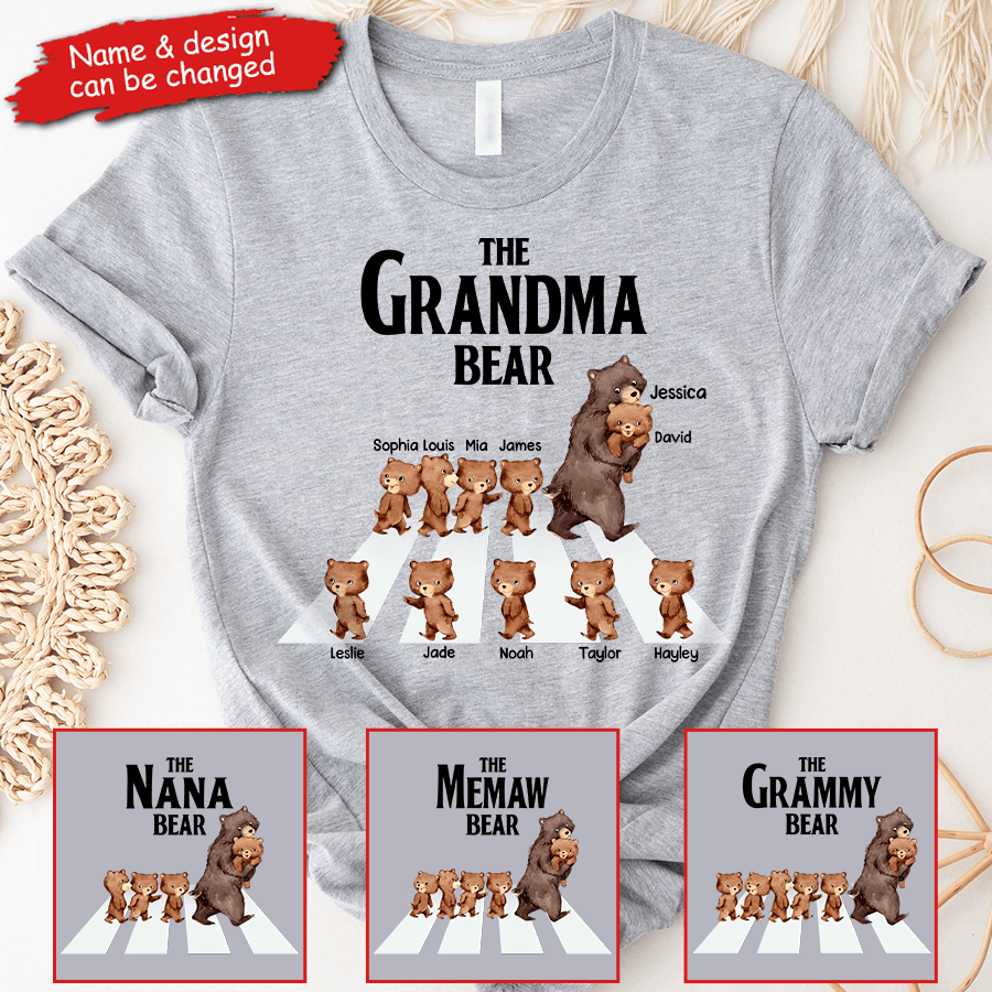 The Grandma Bear Custom Grandkids' Names - Personalized T Shirt - Birthday, Loving Gift for Grandma/Nana/Mimi, Mom, Wife, Grandparent