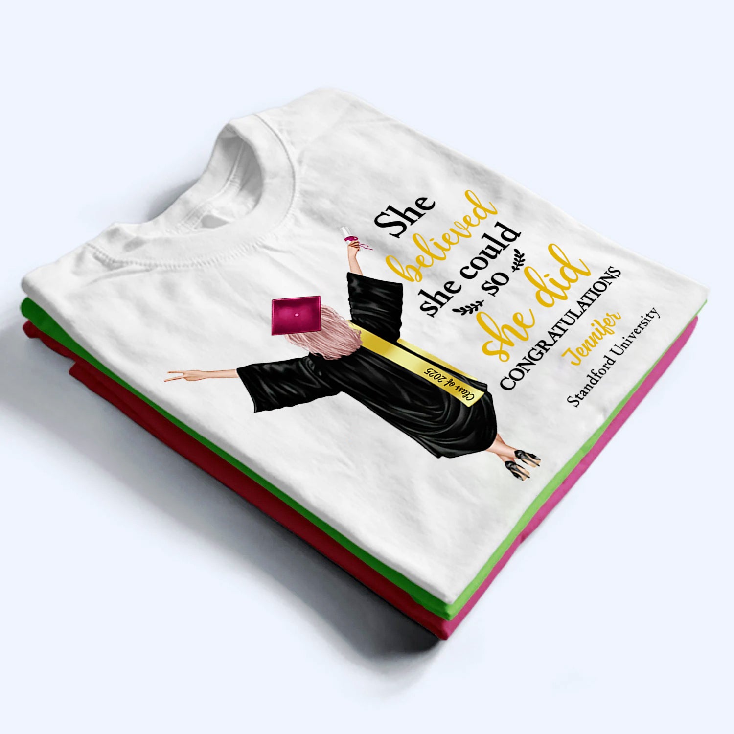 She Did It Graduation - Personalized Custom T Shirt - Gift For Her, Daughter, Grad Ceremony, Commencement