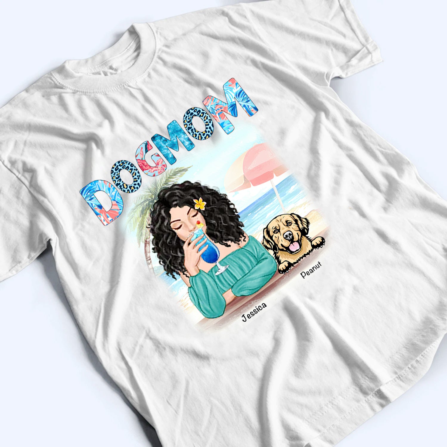 Dog Mom Summer Patterned - Personalized Custom T-Shirt - Gift for Women, Dog Mom, Dog Lovers