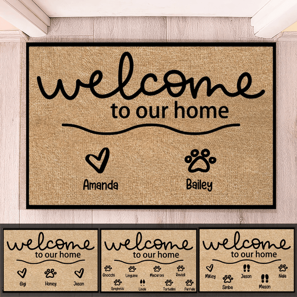 Paw Prints - Welcome To Our Home - Personalized Doormat - Birthday, Housewarming, Funny Gift for Homeowners, Friends, Dog Mom, Dog Dad, Dog Lovers, Pet Gifts for Him, Her