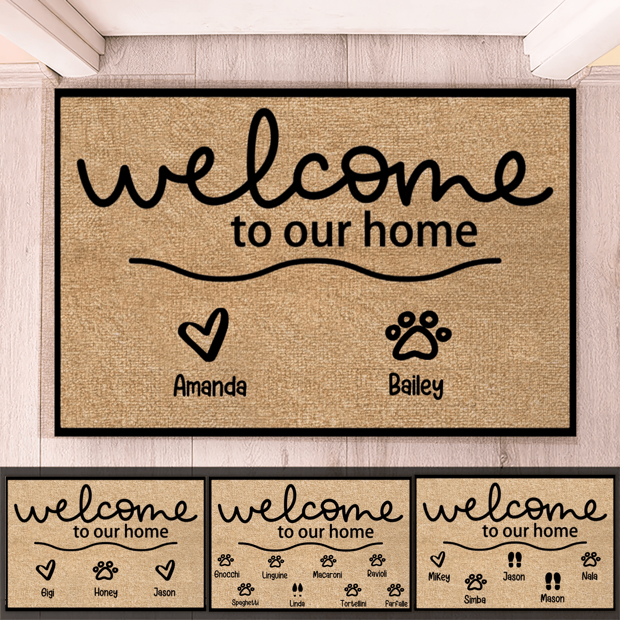 Paw Prints - Welcome To Our Home - Personalized Doormat - Birthday, Housewarming, Funny Gift for Homeowners, Friends, Dog Mom, Dog Dad, Dog Lovers, Pet Gifts for Him, Her - Suzitee Store