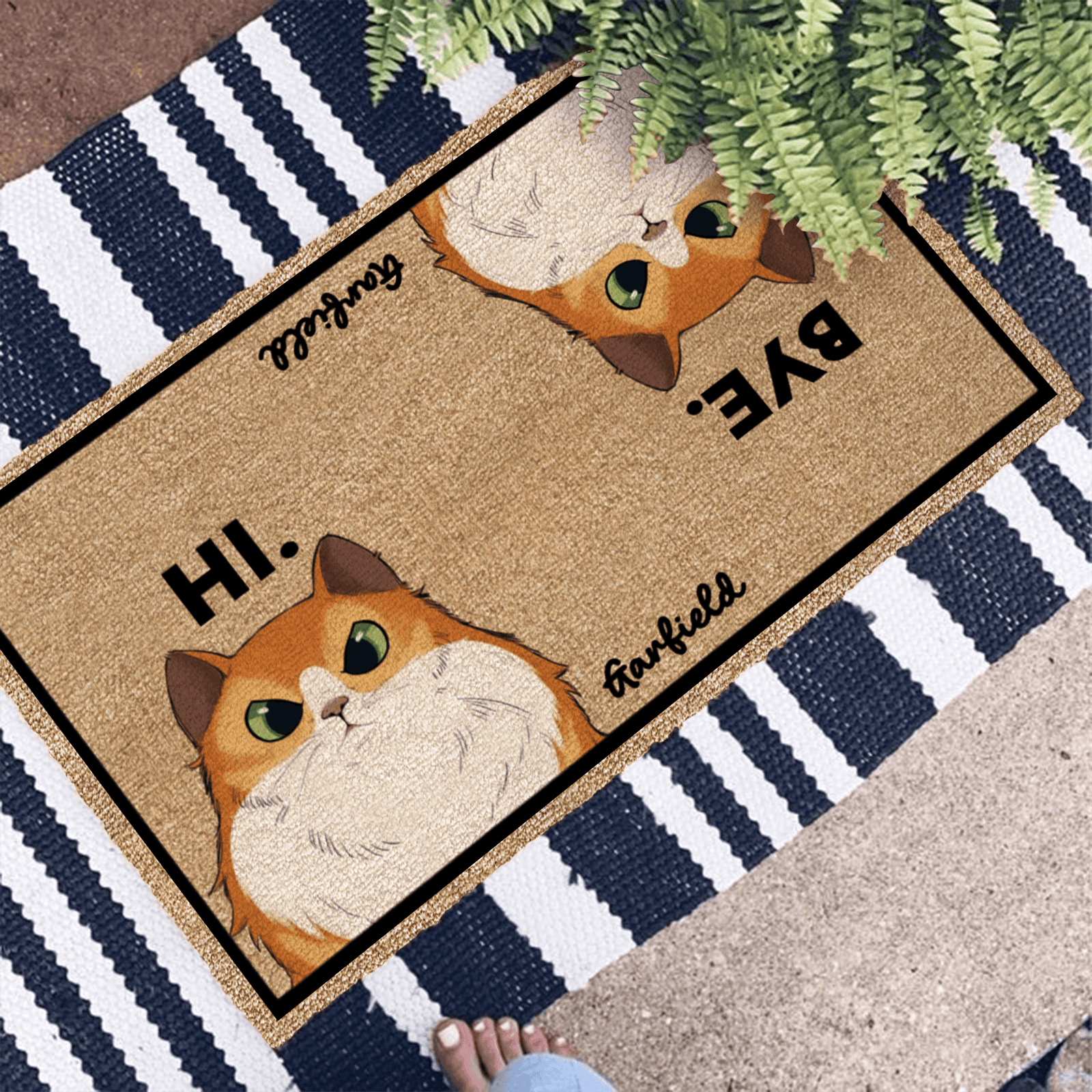 Pet Cat Hi and Bye Funny Doormat - Personalized Doormat - Birthday, Housewarming, Funny Gift for Homeowners, Friends, Dog Mom, Dog Dad, Dog Lovers, Pet Gifts for Him, Her - Suzitee Store
