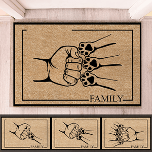 Family Pet Fist Bump - Personalized Doormat - Birthday, Housewarming, Funny Gift for Homeowners, Friends, Dog Mom, Dog Dad, Dog Lovers, Pet Gifts for Him, Her - Suzitee Store