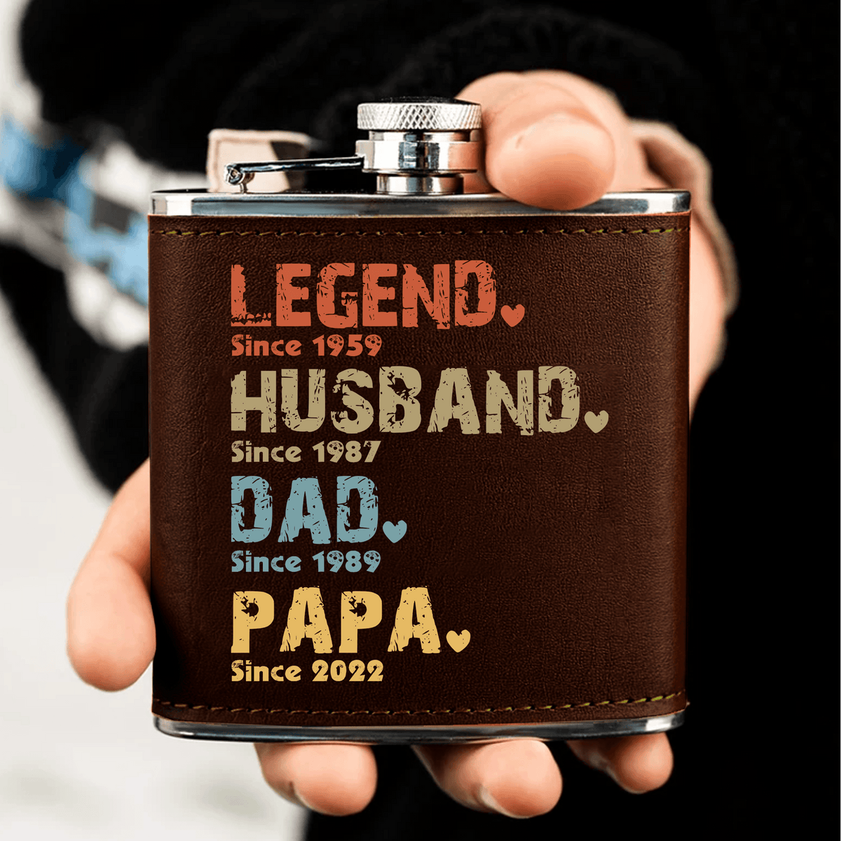 The Amazing Journey Of A Man - Personalized Custom Year Leather Hip Flask - Father's Day Gift for Family Members Grandpa, Dad, Boyfriend, Husband, Uncle - Suzitee Store