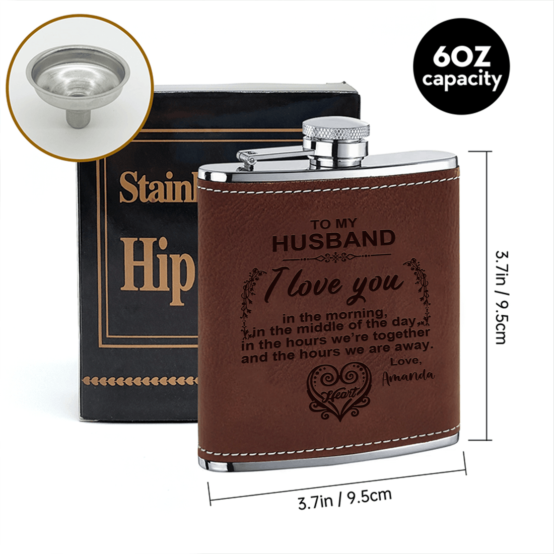 Personalized I Love You Poem hip flask, alternate view 5