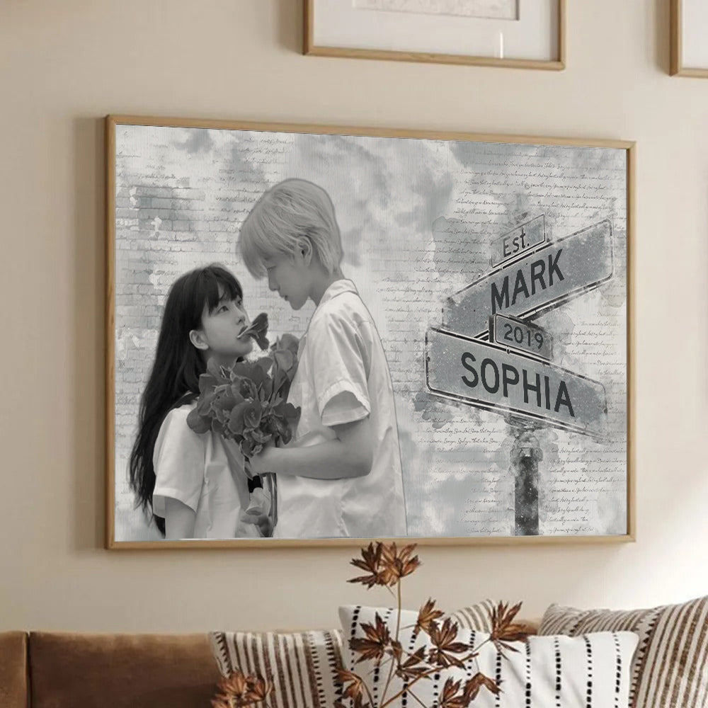 Couple's Anniversary Photo Canvas: Custom Street Sign Wall Art with Names & Year - Personalized Wedding, Birthday, or Valentine's Day Gift 3