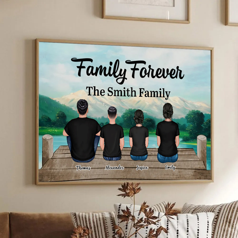 Custom Family Sitting poster, framed in a bright living room