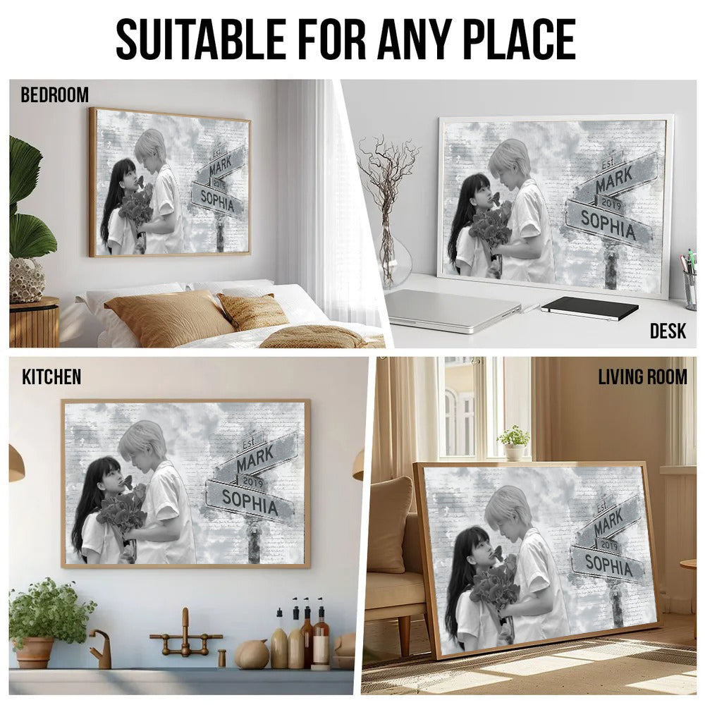 Couple's Anniversary Photo Canvas: Custom Street Sign Wall Art with Names & Year - Personalized Wedding, Birthday, or Valentine's Day Gift 4