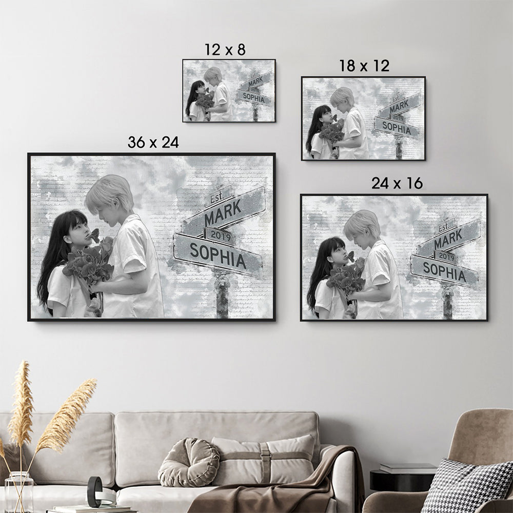 Couple's Anniversary Photo Canvas: Custom Street Sign Wall Art with Names & Year - Personalized Wedding, Birthday, or Valentine's Day Gift 5