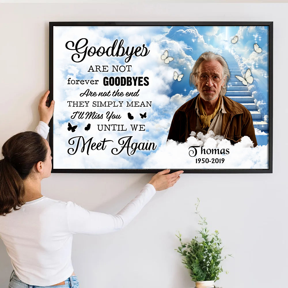 Personalized Loss of Dad, Husband canvas print, a woman hanging the framed print on a wall