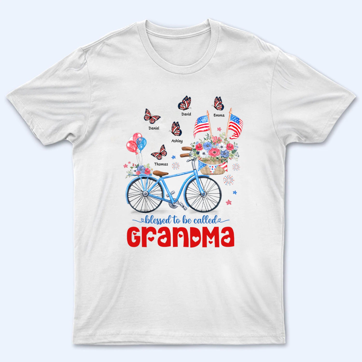Patriotic Bicycle & Butterfly 4th of July - Personalized Custom Shirt - Gift for Mom, Grandma
