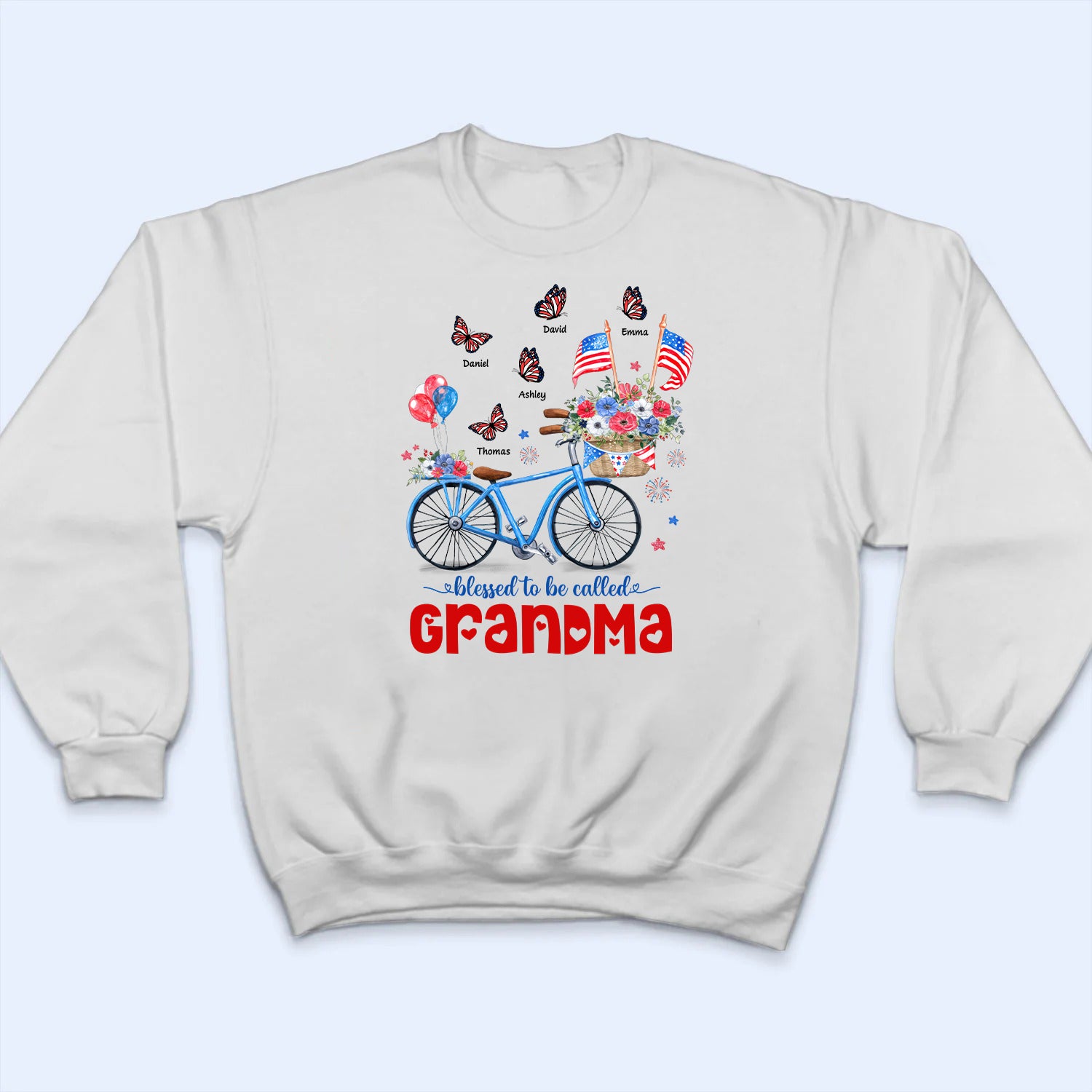 Patriotic Bicycle & Butterfly 4th of July - Personalized Custom Shirt - Gift for Mom, Grandma
