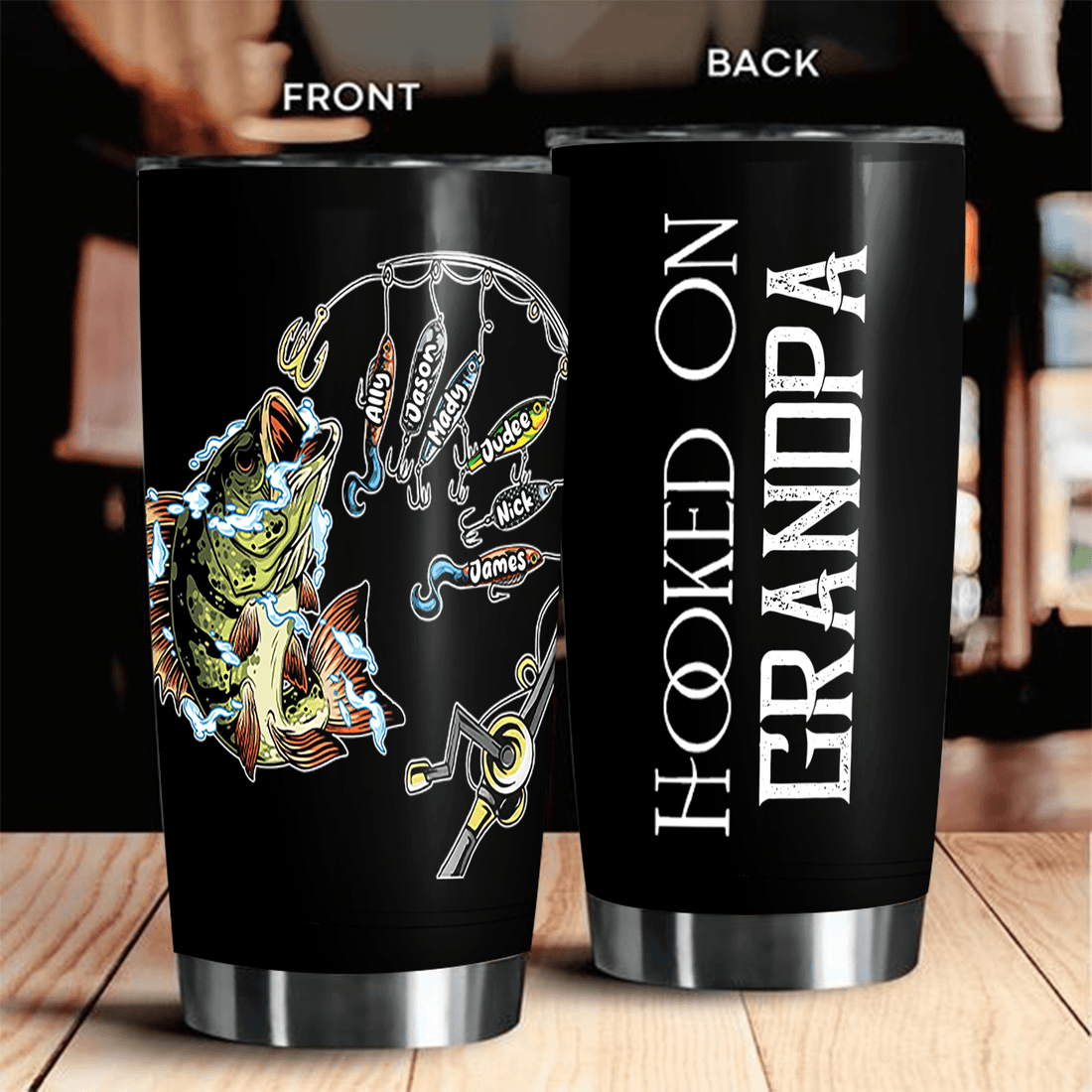 Personalized Hooked on Dad Fishing Dad Pun 20oz tumbler, alternate view 4