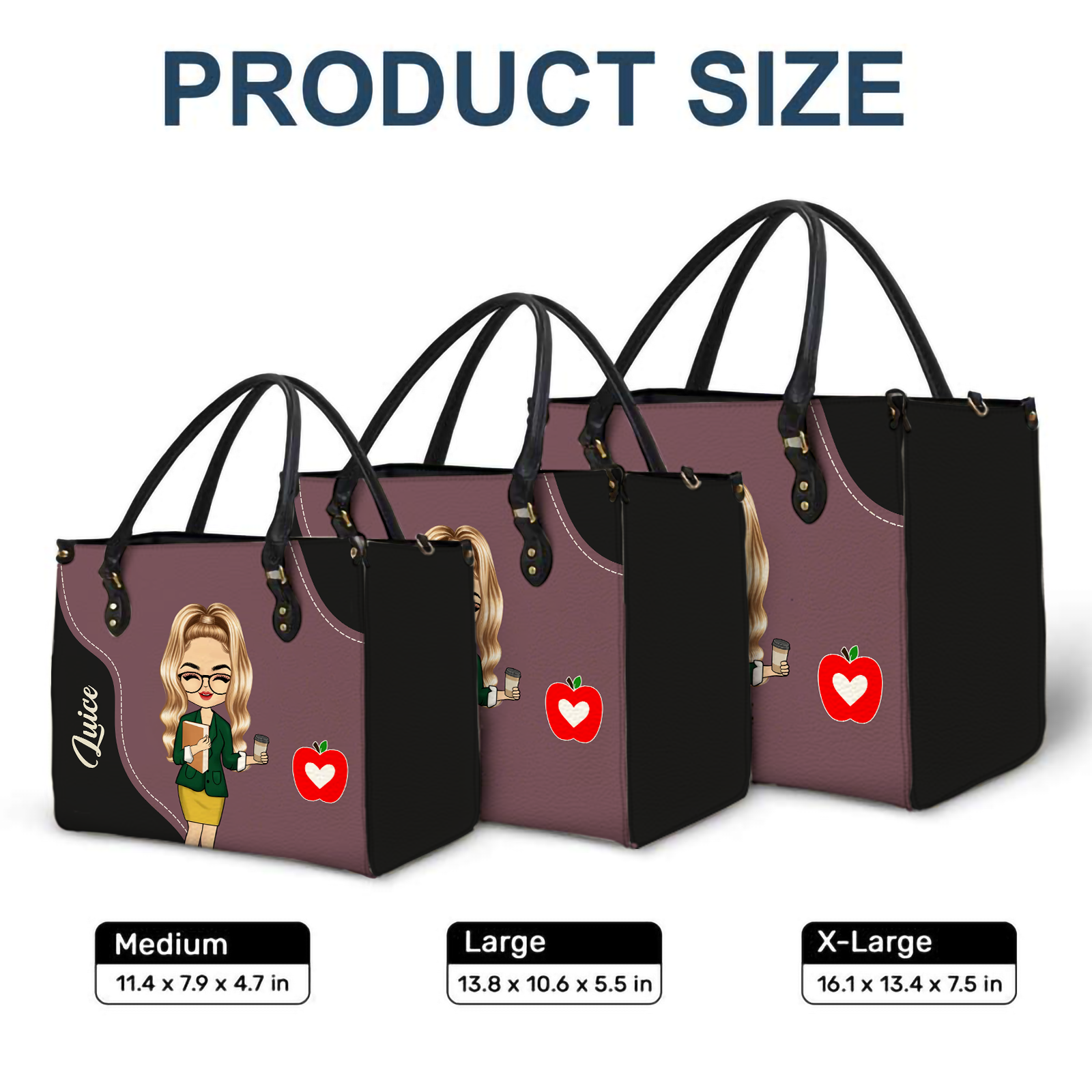 Teacher With Love - Personalized Leather Handbag - Gift For Teachers & Educators