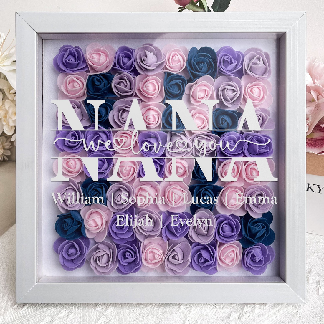 Personalized Mom We Love You flower shadow box, alternate view 3