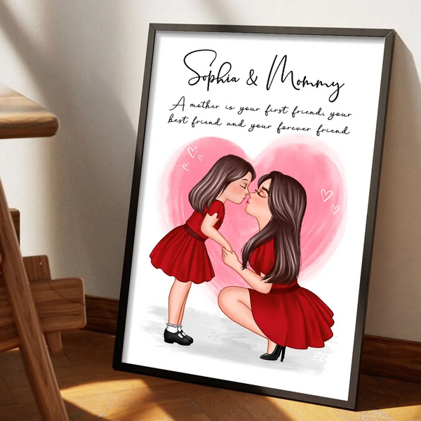Mom And Kid Holding Hands Kissing - Personalized Poster/Canvas Prints - Gift For Mom, Mother's Day