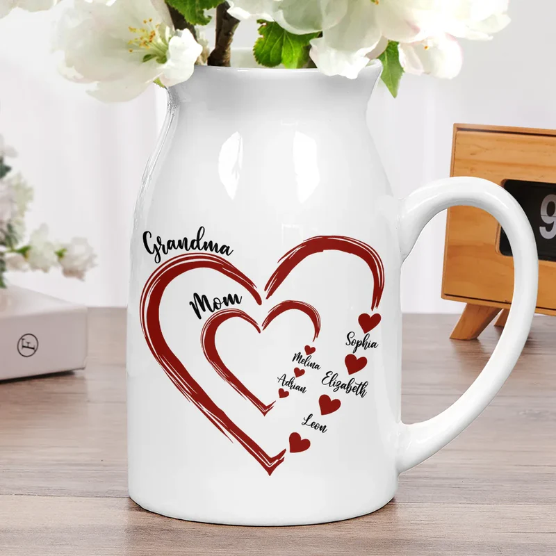 Mom Grandma Sweethearts - Personalized Ceramic Flower Vase - Mother's Day Gift For Mom, Grandma