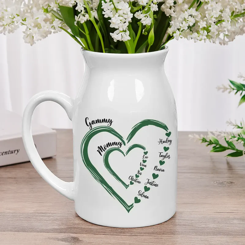 Mom Grandma Sweethearts - Personalized Ceramic Flower Vase - Mother's Day Gift For Mom, Grandma