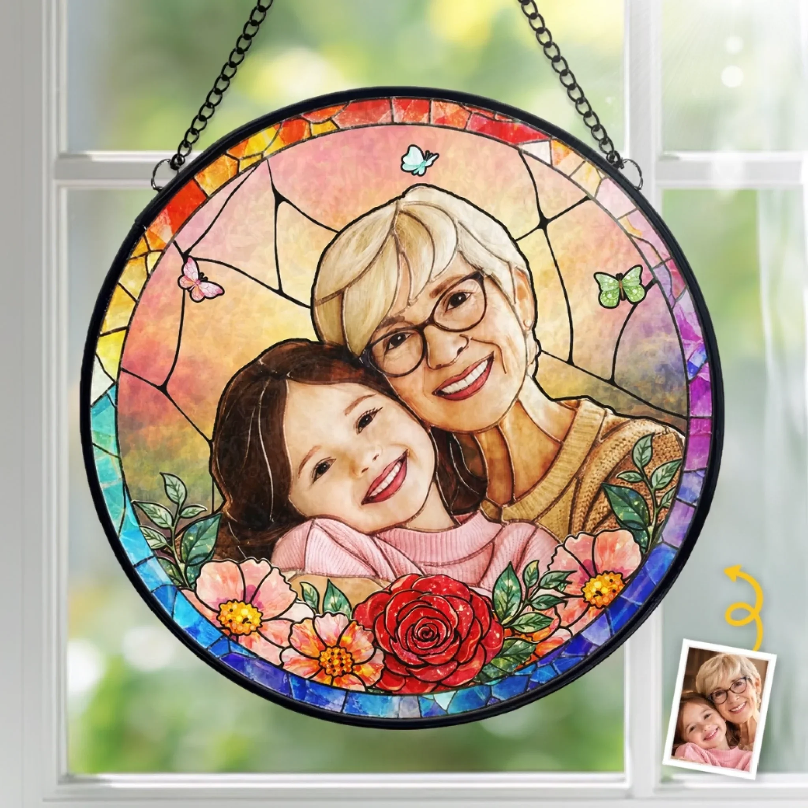 Mom Is My Superpower - Personalized Stained Glass Window Hanging Suncatcher - Mother's Day Gift for Grandma, Mom