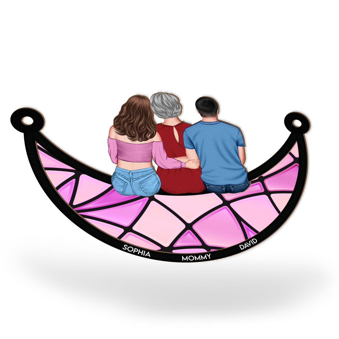 Personalized Mom, Children Sitting On The Moon suncatcher ornament, alternate view 4
