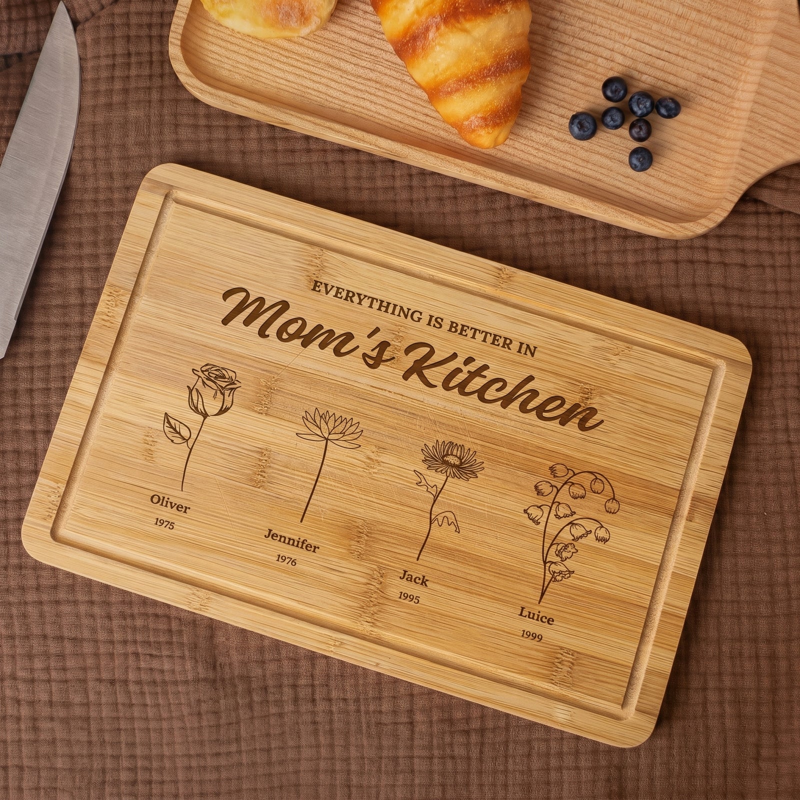 Everything Is Better In Mom's Kitchen - Personalized Engraved Wooden Cutting Board - Mother's Day Gift for Grandma, Mom