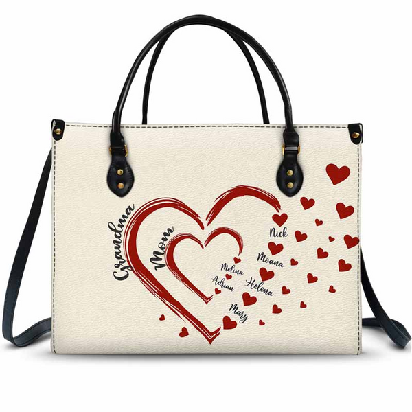 Mom's Grandma's Sweethearts – Personalized Leather Handbag for Mom, Wife, or Grandma | Birthday, Mother's Day or Any Occasion