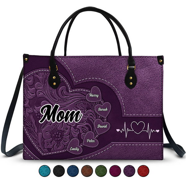 Custom Handbag with Kid's Name/little Sweethearts – Personalized Leather Gift for Mom, Wife, or Grandma | Birthday, Mother's Day or Any Occasion