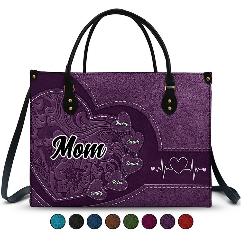 Custom Handbag with Kid's Name/little Sweethearts – Personalized Leather Gift for Mom, Wife, or Grandma | Birthday, Mother's Day or Any Occasion