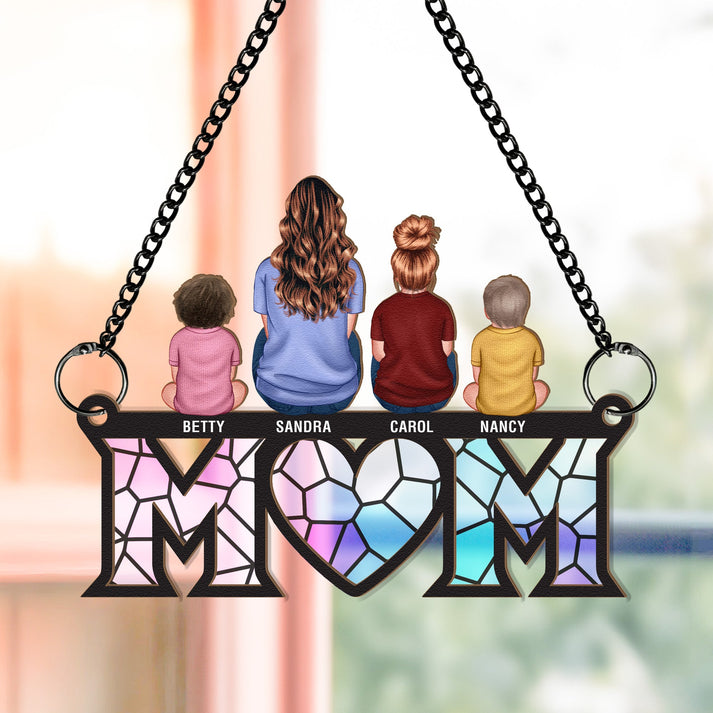Mother & Children Bond - Personalized Window Hanging Suncatcher Ornament - Gift For Mom, Mama, Mommy, Mother