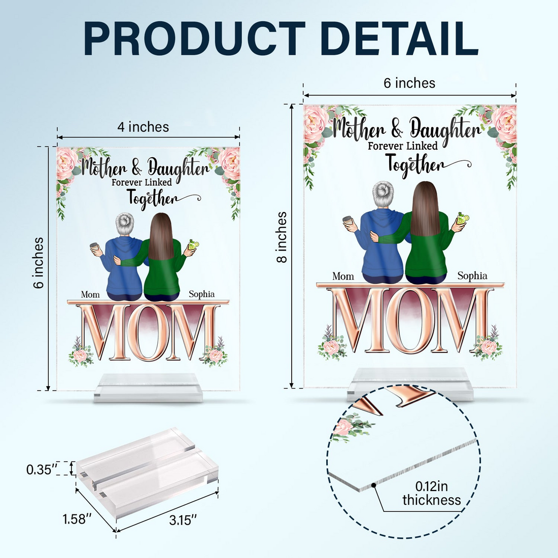 Personalized Mother And Daughter Best Friends Forever From The Heart acrylic plaque, alternate view 6