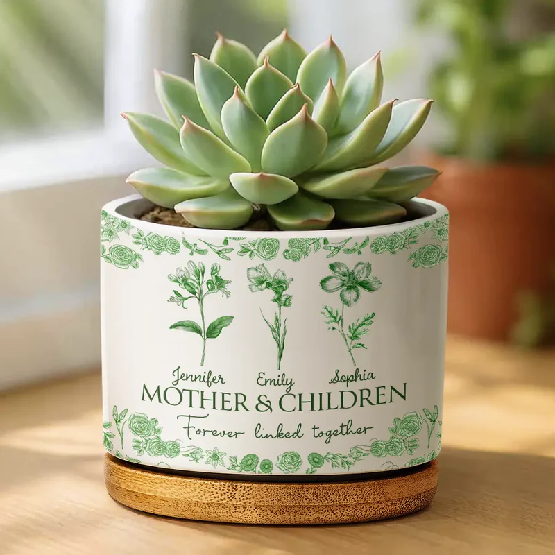 Mother & Daughters Forever Linked Together - Personalized Ceramic Plant Pot - Gift For Mom, Daughter