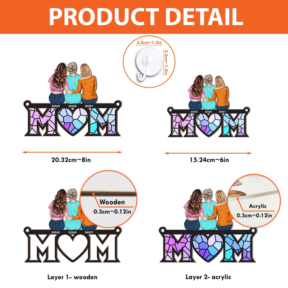 Mother & Children Bond [Aldult Version] personalized suncatcher ornament, alternate view 5