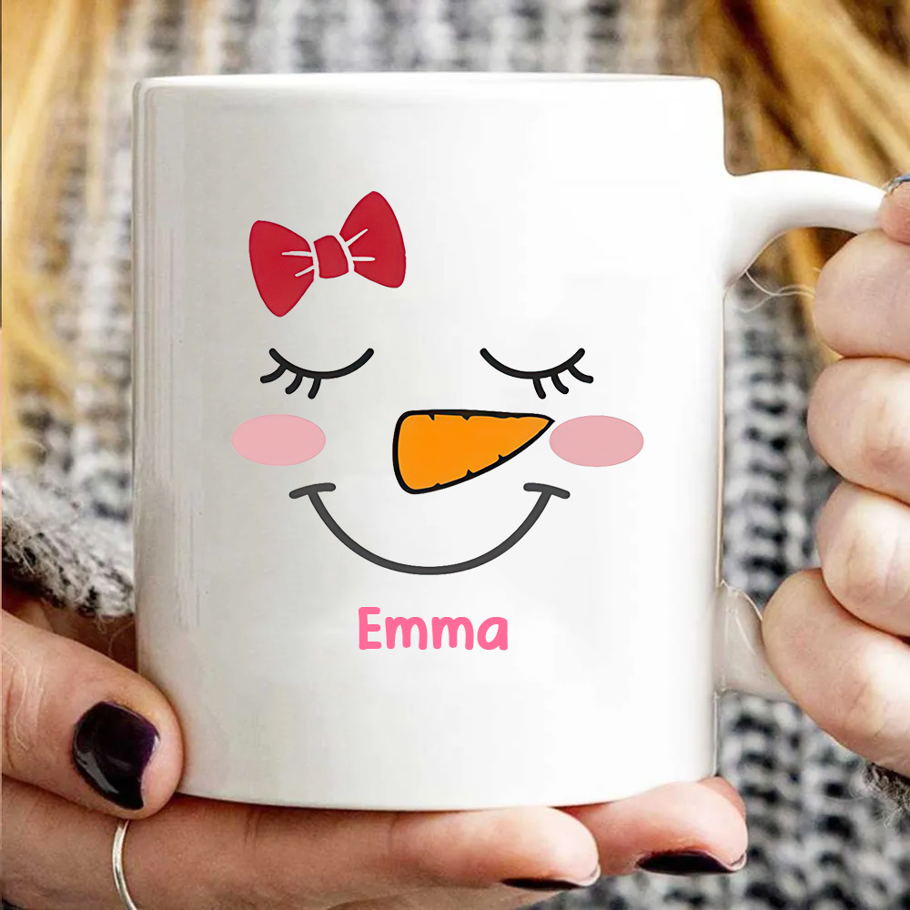 Cute Snowman Faces Christmas Mug - Personalized Custom Mug - Christmas Gift For Family Members, Son, Daughter