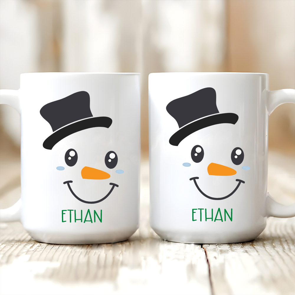 Cute Snowman Faces Christmas Mug - Personalized Custom Mug - Christmas Gift For Family Members, Son, Daughter
