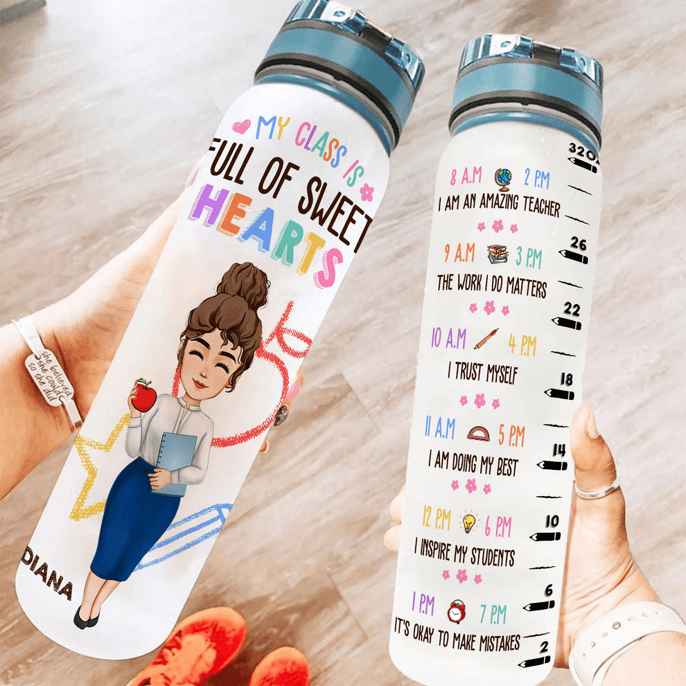 Personalized My Class Is Full Of Sweet Hearts tracker bottle, alternate view 2