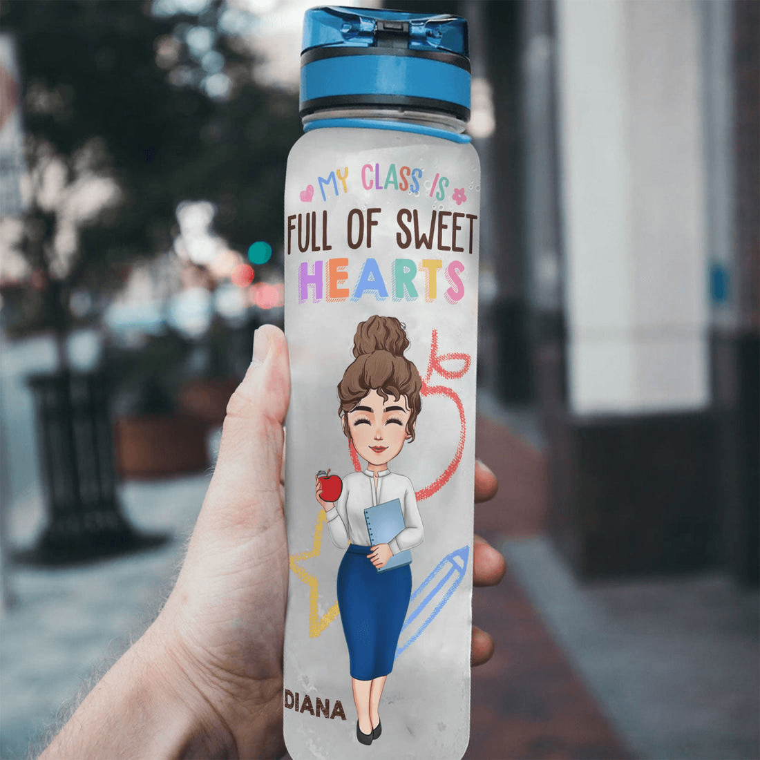Personalized My Class Is Full Of Sweet Hearts tracker bottle, alternate view 3