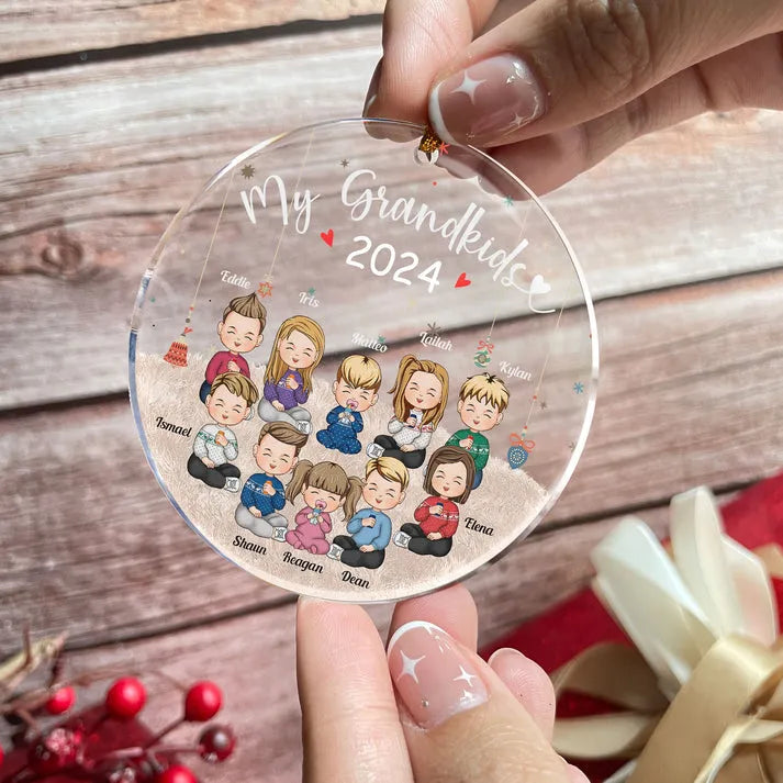 My Grandkids - Personalized Circle Acrylic Ornament - Christmas Gift For Grandma/Nana/Mimi, Mom, Wife, Grandparent