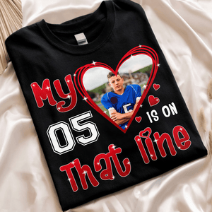 Custom Photo My Heart Is On That Field/Line/Court/Track with Number of Player - Personalized T Shirt - Birthday, Loving, Funny Sports Gift for Grandma/Nana/Mimi, Mom, Wife, Grandparent - Suzitee Store