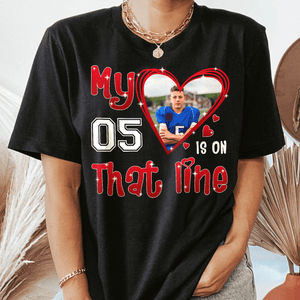 Custom Photo My Heart Is On That Field/Line/Court/Track with Number of Player - Personalized T Shirt - Birthday, Loving, Funny Sports Gift for Grandma/Nana/Mimi, Mom, Wife, Grandparent - Suzitee Store